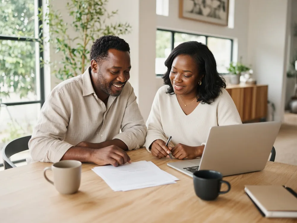 Couple reviewing their family protection plan together at the dining table